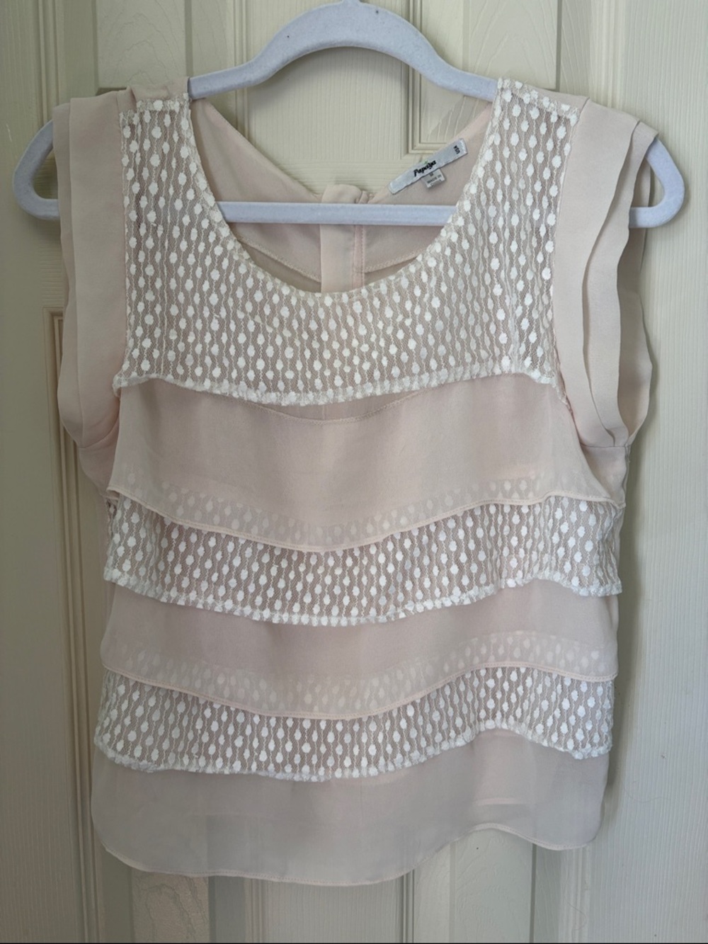Papaya Pale Pink Lace-Striped Sleeveless Blouse